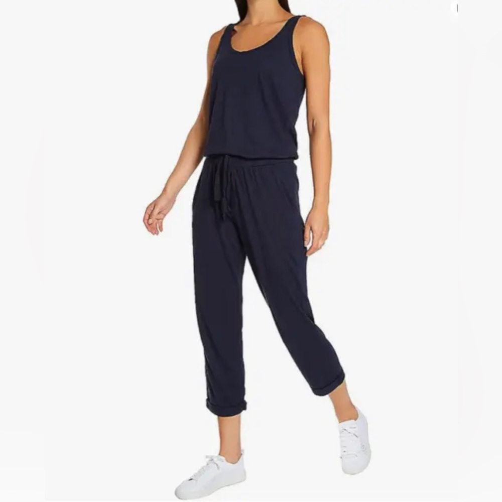 Michael stars LA navy jumpsuit cropped tank